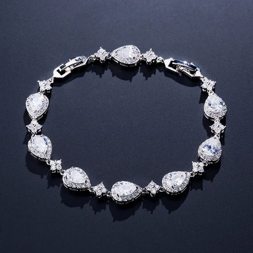 Cubic Zirconia Gold Plated Tear Drop Bracelet